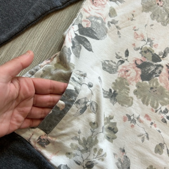 Vanilla Bay Floral Print Double Hoodie Sweater with Charcoal Sleeves - Picture 5 of 10
